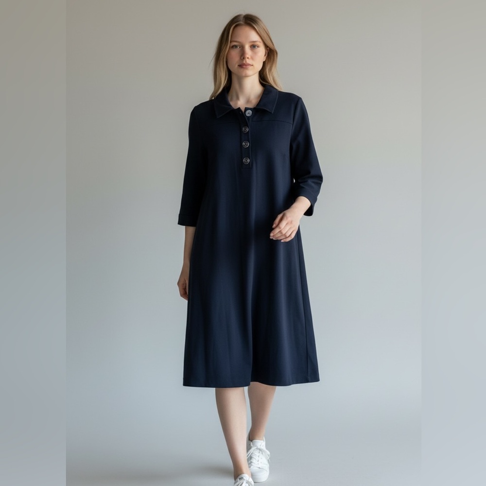 Jane‎ Atelier Britain Blue Collared Dress Button Detail Made in Romania US 14